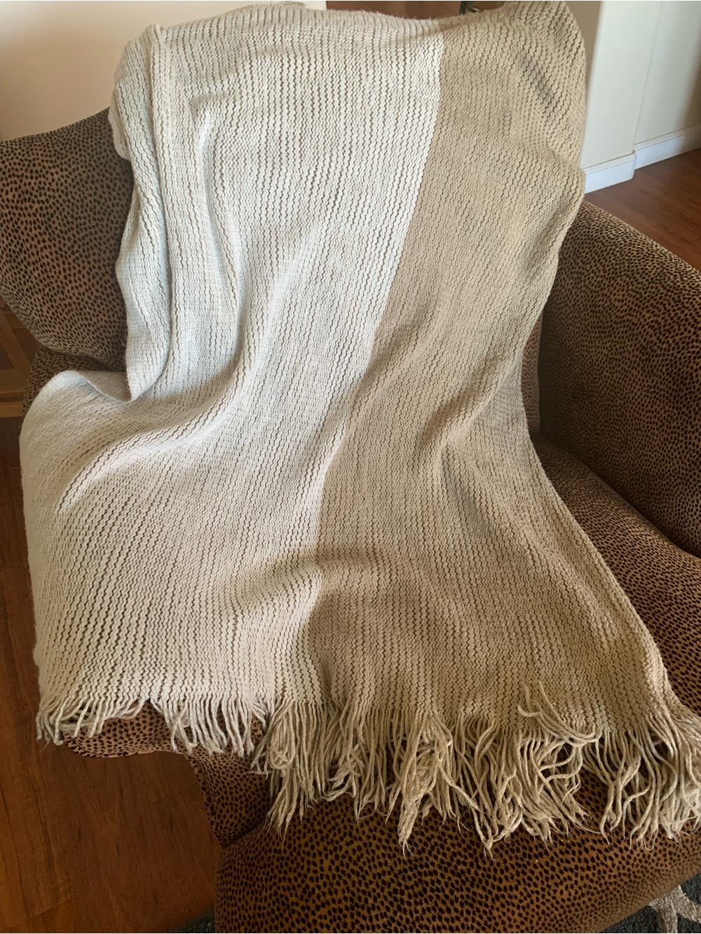 Cream Two-Tone Knit Throw Blanket with Fringe approx 68”x45”also it’s reversible